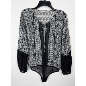 Free People Women's M Intimately Bodysuit Black White Geometric Patteron